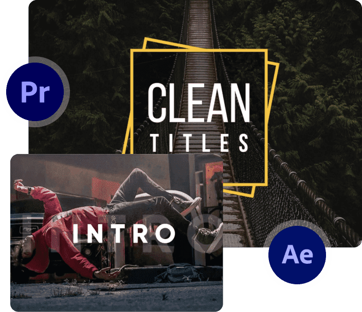 A cluster of four images. The first is a photo of a bridge with text.
                            The Second is a photo of a man levitating with text. The third is a logo of Premiere Pro initial’s. The fourth is a logo of After Effects initials.
