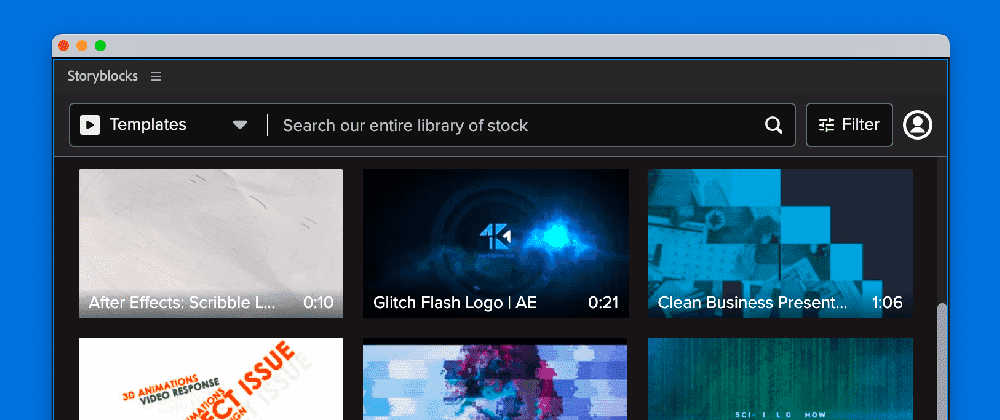 Screenshot of the Storyblocks Adobe Creative Cloud Plugin