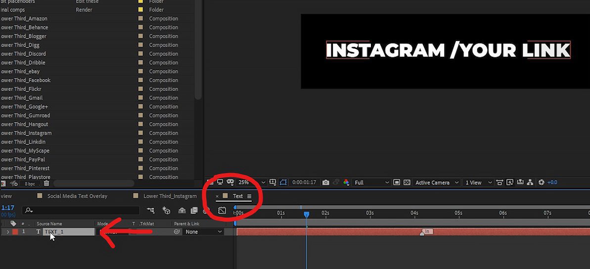 Edit Text in Social Media Handle Composition in After Effects 