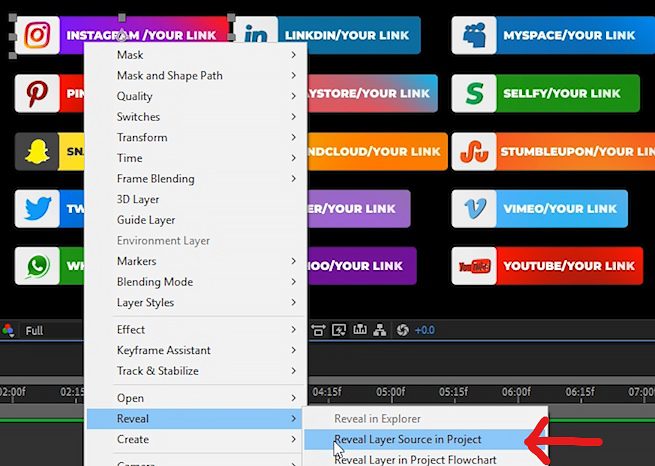 Reveal layer source in project for desired social media icon