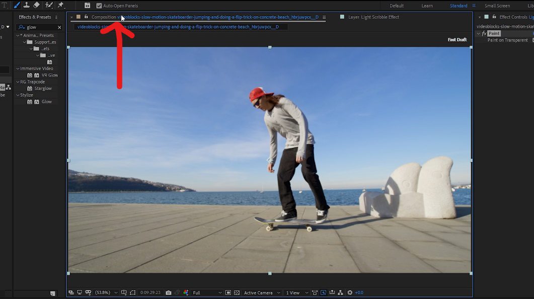 Navigate to composition window in Adobe After Effects