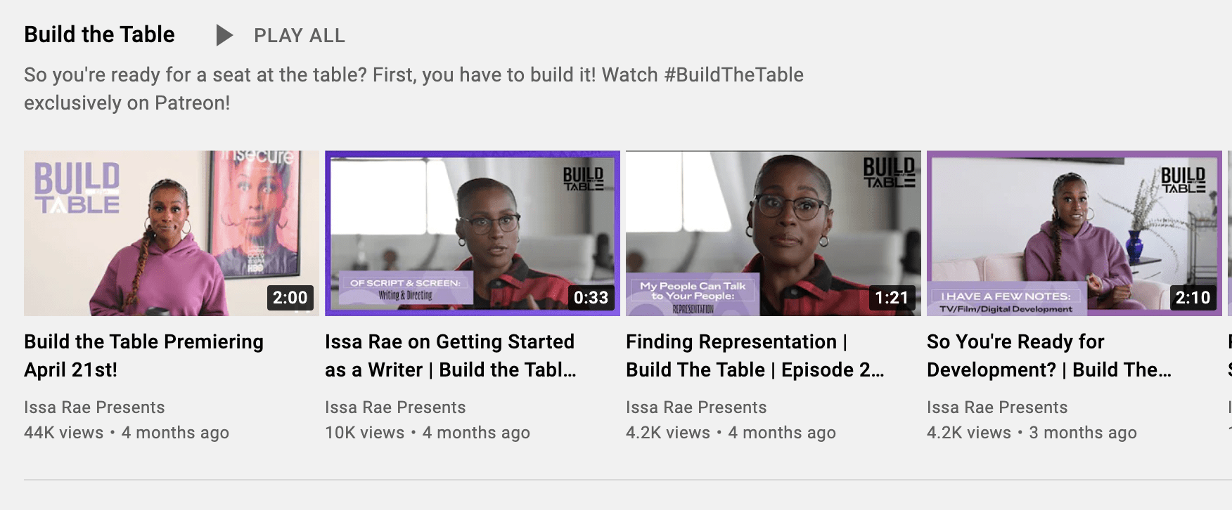 screenshot of Issa Rae's youtube channel