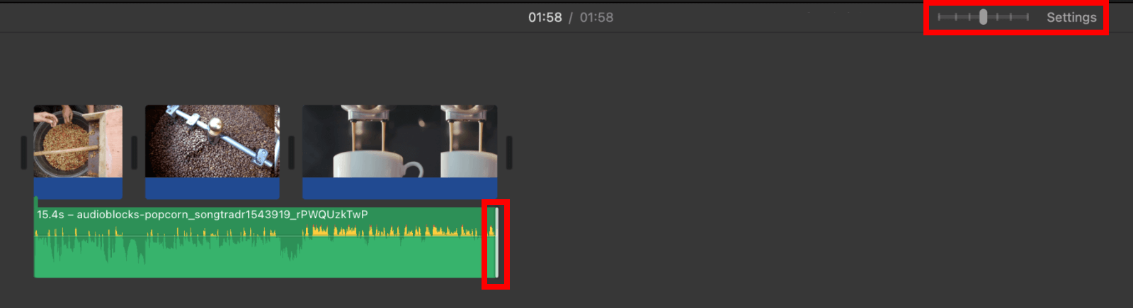 Zoom out in iMovie timeline to trim audio